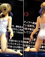 TAGS: barefoot, fate/stay night, figure, one_piece, photo, popsicle, saber, school swimsuit, swimsuit, ass, bare shoulders, blonde hair, blush, casual one_piece swimsuit, dual wielding, flat chest, from behind, green eyes, hair bun, hair ribbon, kneeling, one_piece swimsuit, open mouth, ribbon, short hair, solo, white swimsuit.
